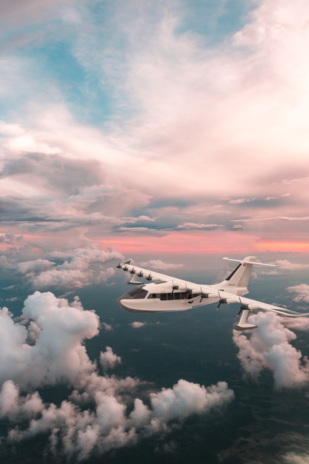 Avion amphibie Jekta au-dessus des nuages